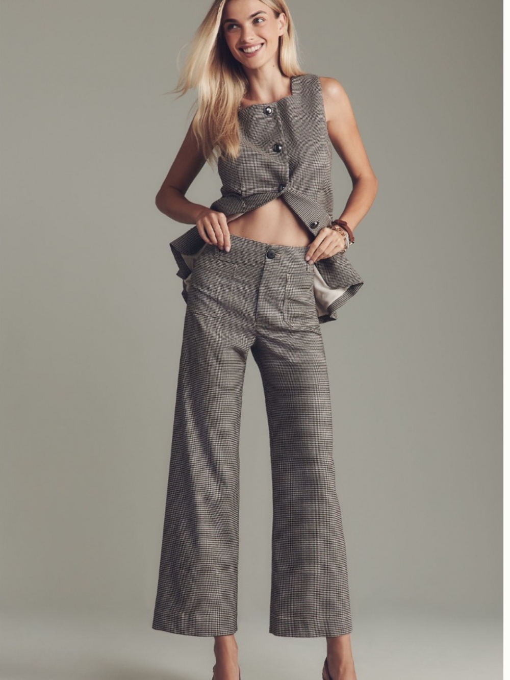 NWT: Brown & Cream “Colette” Crop Houndstooth Pants (25P) by Maeve - Picture 5 of 5